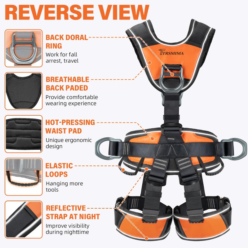 TT TRSMIMA TRSMIMA Safety Harness Fall Protection - Roofing Full Body Climbing Harness Men Tree Work Rock Climbing Chest Ascender Detachable Design - Image 3