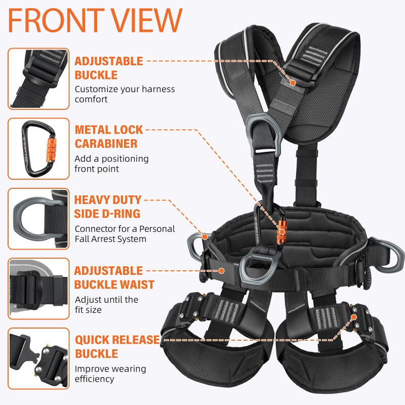TT TRSMIMA TRSMIMA Safety Harness Fall Protection - Roofing Full Body Climbing Harness Men Tree Work Rock Climbing Chest Ascender Detachable Design - Image 2