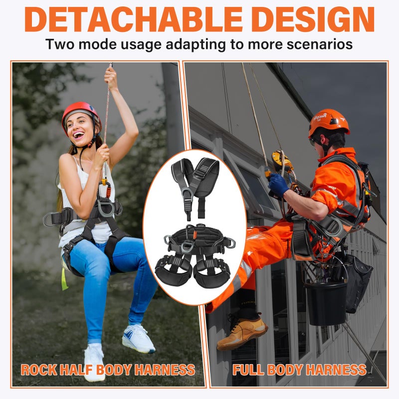 TT TRSMIMA TRSMIMA Safety Harness Fall Protection - Roofing Full Body Climbing Harness Men Tree Work Rock Climbing Chest Ascender Detachable Design - Image 4