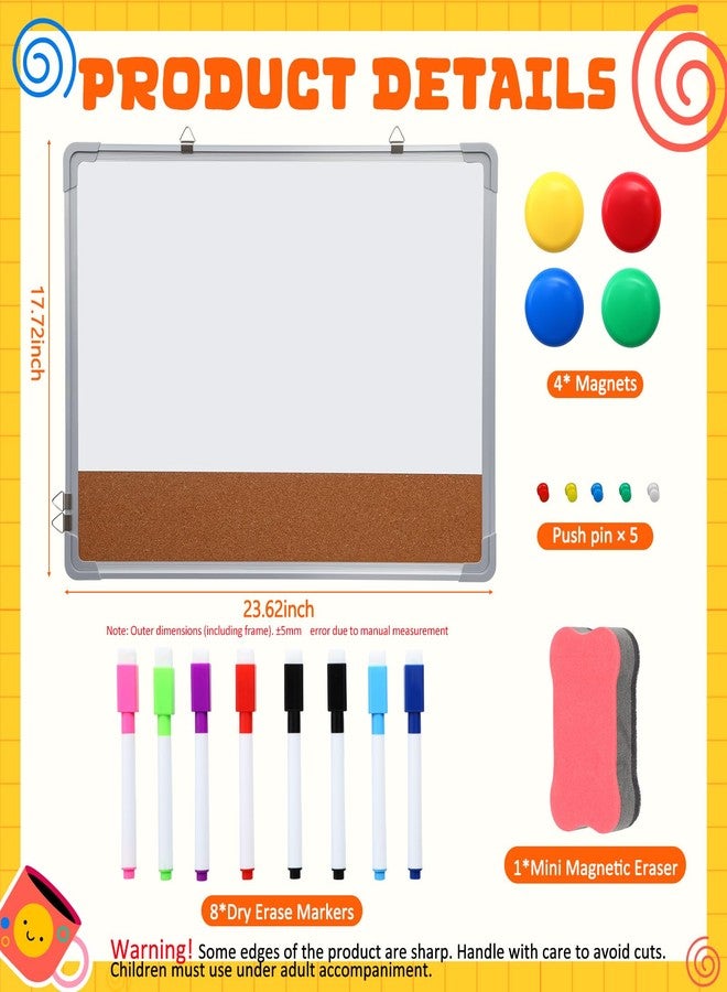 Lincia 1 Set Whiteboard Dry Erase Cork Board Combo, 24" x 18" White Board with 1 Magnetic Dry Eraser, 8 Markers, 4 Magnets, 5 Cork Pegs and 2 Red-Tailed Screw for Office, Home, School, Office Desk - Image 2
