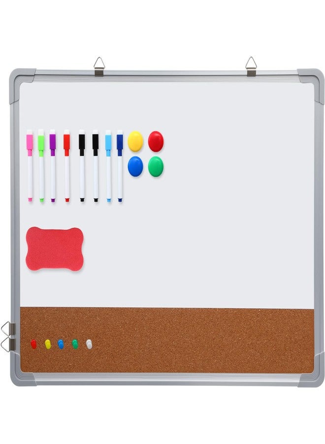 Lincia 1 Set Whiteboard Dry Erase Cork Board Combo, 24" x 18" White Board with 1 Magnetic Dry Eraser, 8 Markers, 4 Magnets, 5 Cork Pegs and 2 Red-Tailed Screw for Office, Home, School, Office Desk - Image 1
