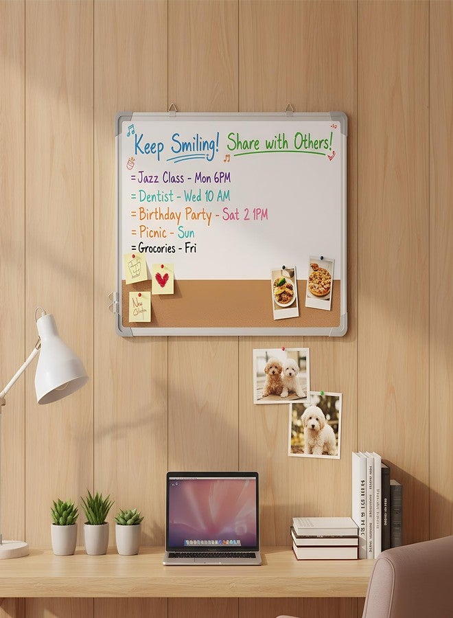 Lincia 1 Set Whiteboard Dry Erase Cork Board Combo, 24" x 18" White Board with 1 Magnetic Dry Eraser, 8 Markers, 4 Magnets, 5 Cork Pegs and 2 Red-Tailed Screw for Office, Home, School, Office Desk - Image 4
