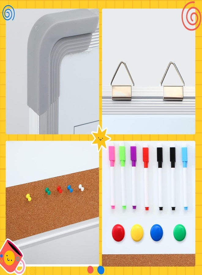 Lincia 1 Set Whiteboard Dry Erase Cork Board Combo, 24" x 18" White Board with 1 Magnetic Dry Eraser, 8 Markers, 4 Magnets, 5 Cork Pegs and 2 Red-Tailed Screw for Office, Home, School, Office Desk - Image 3