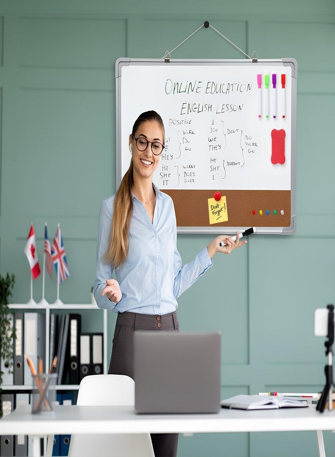 Lincia 1 Set Whiteboard Dry Erase Cork Board Combo, 24" x 18" White Board with 1 Magnetic Dry Eraser, 8 Markers, 4 Magnets, 5 Cork Pegs and 2 Red-Tailed Screw for Office, Home, School, Office Desk - Image 5