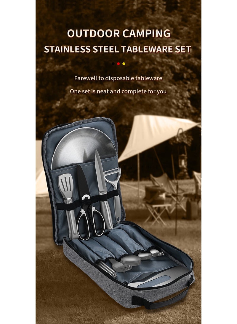 عربست مجموعة أواني المطبخ المحمولة للتخييم - مجموعة أدوات المطبخ المحمولة للتخييم - 41 قطعة أواني طهي من الفولاذ المقاوم للصدأ، مجموعة أدوات طهي وشواء خارجية مثالية للسفر والنزهات والمركبات الترفيهية والتخييم والشواء والحفلات وغيرها - Image 2