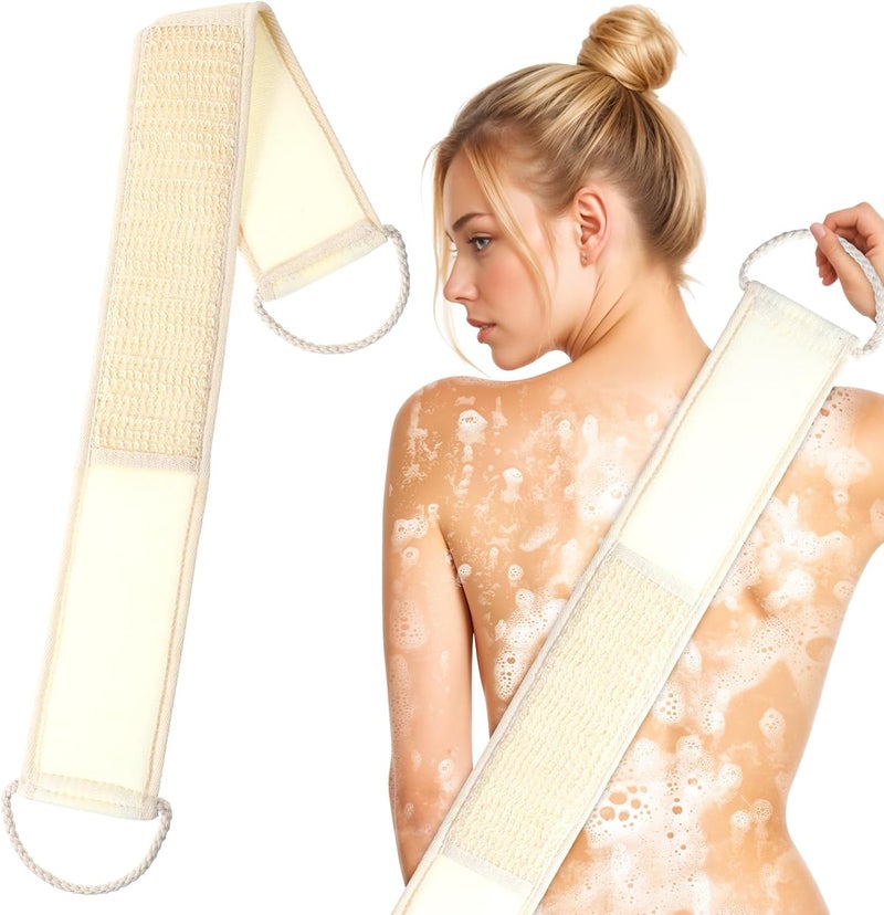 Natural Loofah Back Scrubber Loofahs Exfoliating Strap Loofah Backwashers for Shower Back Scrubber with Handles for Deep Cleaning Double Side Belt Scrubbing Dry Clean Skin Bathroom Accessories