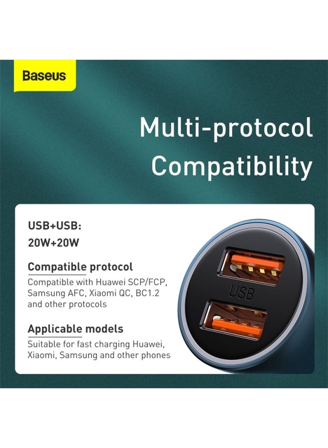 Baseus Fast Car Charger Adapter 40W Dual USB Quick Charge QC 3.0 Fast Charging Car Plug for iPhone 13 Pro/13 Pro Max/13/13 mini/12 Pro Max/11Pro Max, New iPad 9,iPad mini 6,Galaxy S20 S10,etc Blue - Image 3