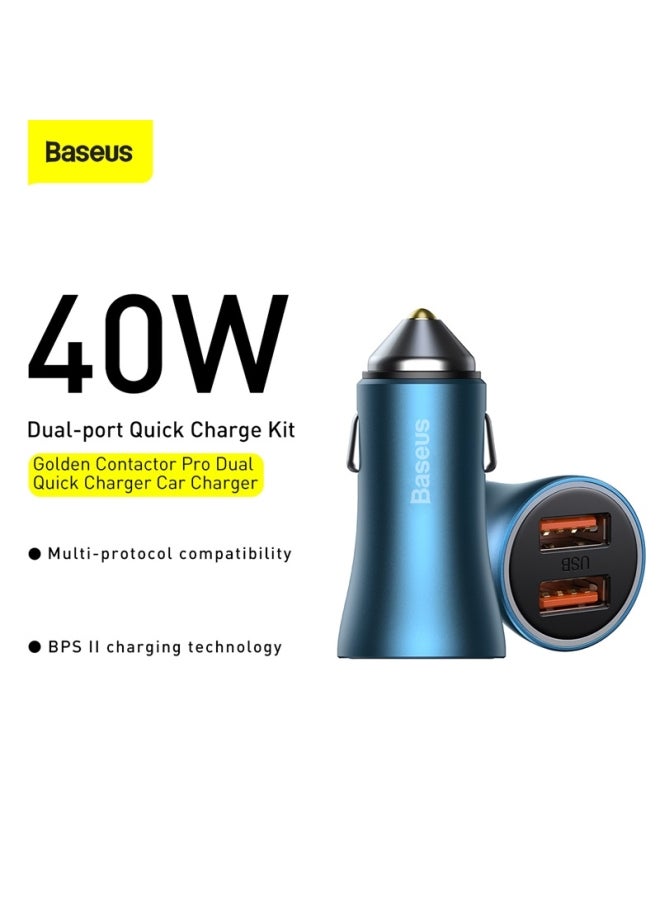 Baseus Fast Car Charger Adapter 40W Dual USB Quick Charge QC 3.0 Fast Charging Car Plug for iPhone 13 Pro/13 Pro Max/13/13 mini/12 Pro Max/11Pro Max, New iPad 9,iPad mini 6,Galaxy S20 S10,etc Blue - Image 2