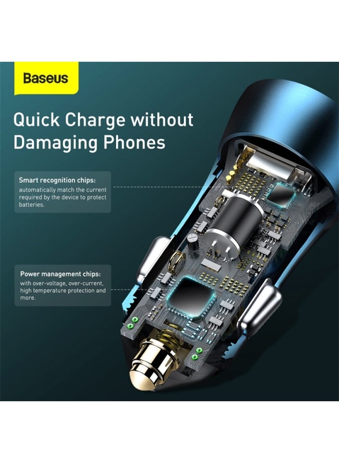 Baseus Fast Car Charger Adapter 40W Dual USB Quick Charge QC 3.0 Fast Charging Car Plug for iPhone 13 Pro/13 Pro Max/13/13 mini/12 Pro Max/11Pro Max, New iPad 9,iPad mini 6,Galaxy S20 S10,etc Blue - Image 4