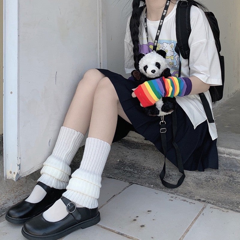 Lolita Knit Leg Warmers Jk Calf Socks Slimming40cm striped white 40cm striped white 