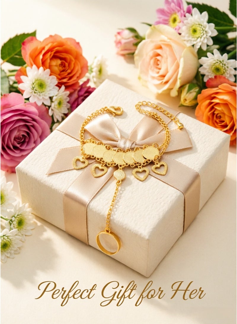 Gold Plated Hand Chain Bracelet for Women | Connected Ring Hand Harness Jewelry | Elegant Adjustable Finger Bracelet Gift for Her Ramadan - Image 3