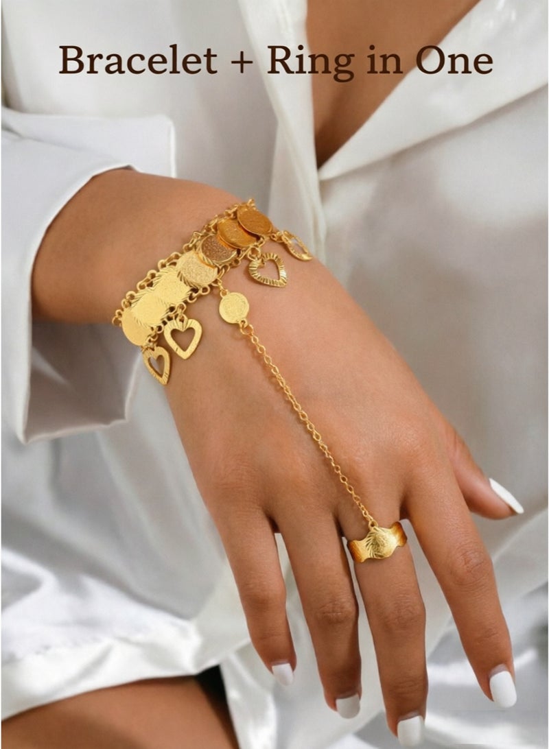 Gold Plated Hand Chain Bracelet for Women | Connected Ring Hand Harness Jewelry | Elegant Adjustable Finger Bracelet Gift for Her Ramadan - Image 5