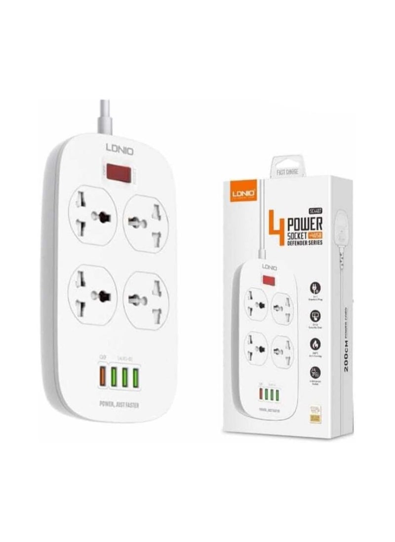 LDNIO - LDNIO SC4407 4 Power Socket 4 USB Defender Series Defender 2500 Watt - White - Image 1