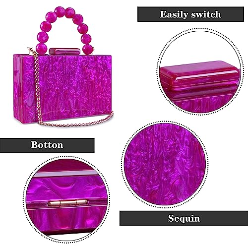 Jessie Acrylic Purses Evening Clutch Bag Marbling Handbags for Women Cross Body Bag with Pearl Chain Formal Wedding Prom Party(Rose Pink) - Image 3