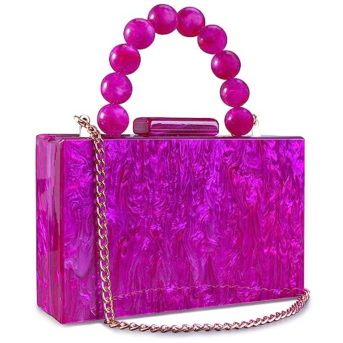 Jessie Acrylic Purses Evening Clutch Bag Marbling Handbags for Women Cross Body Bag with Pearl Chain Formal Wedding Prom Party(Rose Pink) - Image 1