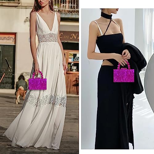 Jessie Acrylic Purses Evening Clutch Bag Marbling Handbags for Women Cross Body Bag with Pearl Chain Formal Wedding Prom Party(Rose Pink) - Image 5