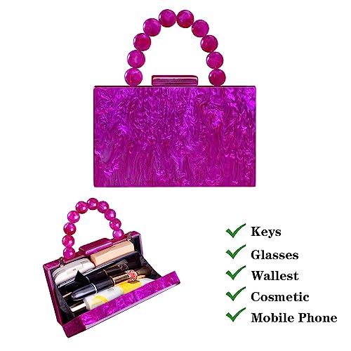 Jessie Acrylic Purses Evening Clutch Bag Marbling Handbags for Women Cross Body Bag with Pearl Chain Formal Wedding Prom Party(Rose Pink) - Image 4