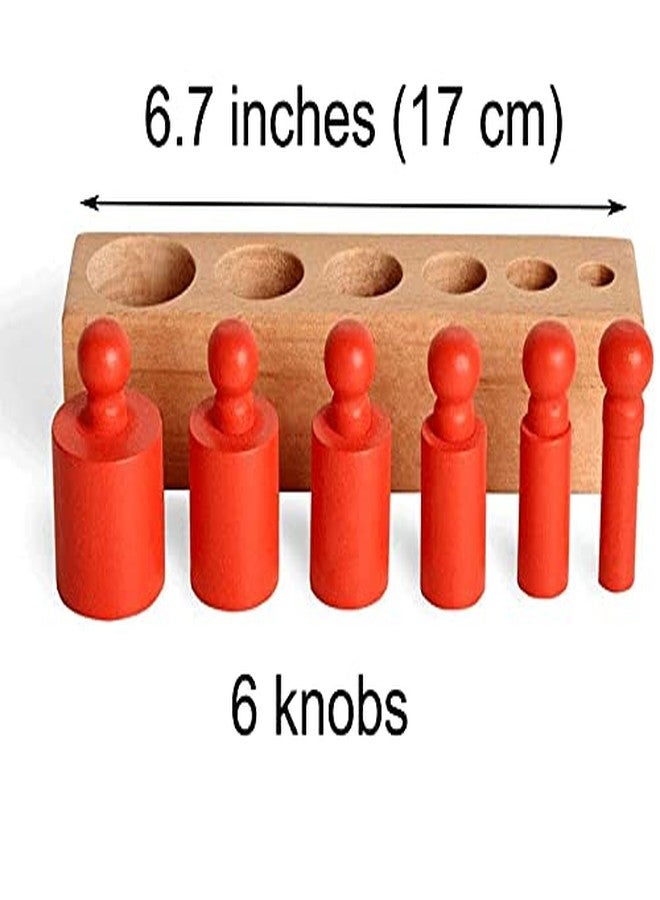 BOHS Montessori Knobbed Cylinders Blocks - 6 Pegs / 6.7 Inches - Colorful Wooden Early Home School Toys - 4pcs Set - Image 3