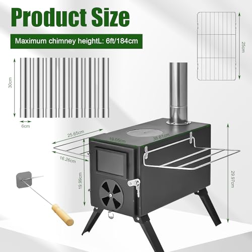 Qivine Portable Wood Stove, Foldable Hot Tent Stove, Wood Burning Stove with Chimney, No Smoke Leakage & Easy to Install, for Camping, Hunting, Ice Fishing, Cooking - Image 3