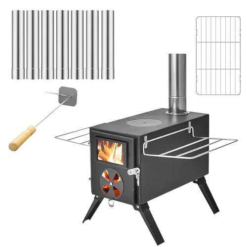 Qivine Portable Wood Stove, Foldable Hot Tent Stove, Wood Burning Stove with Chimney, No Smoke Leakage & Easy to Install, for Camping, Hunting, Ice Fishing, Cooking - Image 1