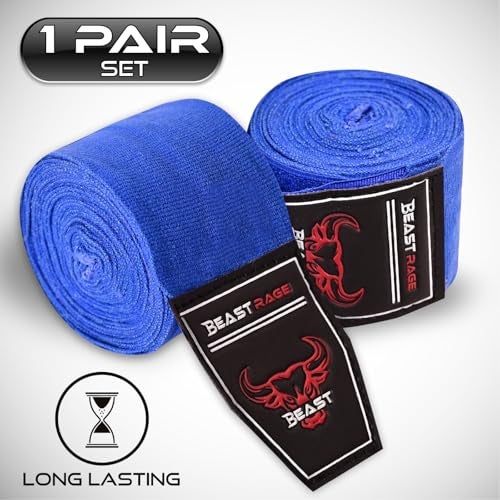 BEAST RAGE Boxing Hand Wraps 4.5 Meter Martial Arts Bandages Inner Gloves Wrist Support Straps Punching Under Hand Knuckles Heavy Elasticated Training Bag Mitts Muay Thai (4.5, Blue) - Image 5