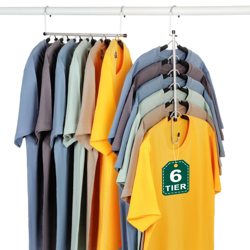 TOPIA HANGER Clothes Hanger Space Saving, 6 Tier Shirt Coat Hangers Space Saving No Bump Shoulder Hangers with No Slip Foam Padded Hangers Closet Organizers and Storage for Men and Women 2 Pack-CT64B - Image 1