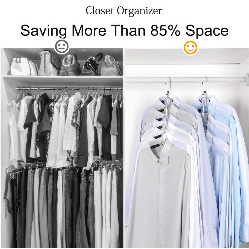 TOPIA HANGER Clothes Hanger Space Saving, 6 Tier Shirt Coat Hangers Space Saving No Bump Shoulder Hangers with No Slip Foam Padded Hangers Closet Organizers and Storage for Men and Women 2 Pack-CT64B - Image 2