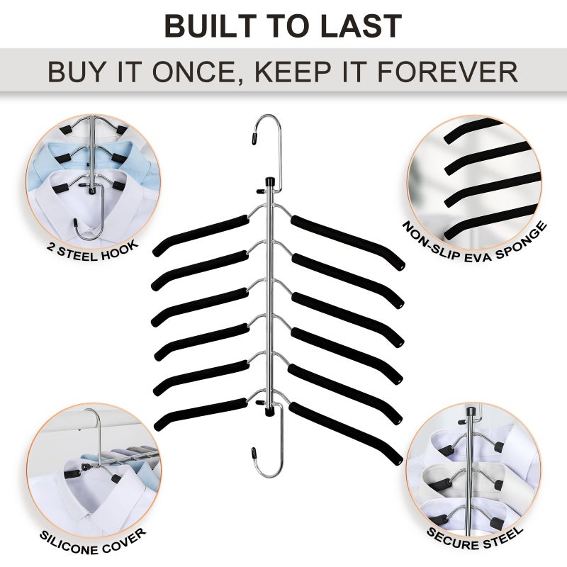 TOPIA HANGER Clothes Hanger Space Saving, 6 Tier Shirt Coat Hangers Space Saving No Bump Shoulder Hangers with No Slip Foam Padded Hangers Closet Organizers and Storage for Men and Women 2 Pack-CT64B - Image 5