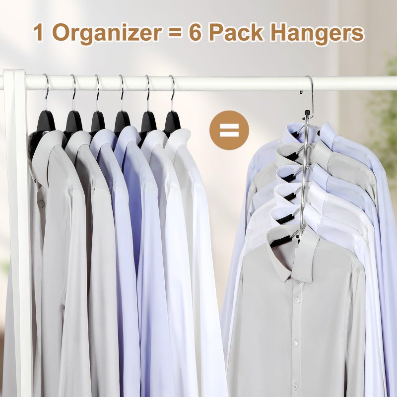TOPIA HANGER Clothes Hanger Space Saving, 6 Tier Shirt Coat Hangers Space Saving No Bump Shoulder Hangers with No Slip Foam Padded Hangers Closet Organizers and Storage for Men and Women 2 Pack-CT64B - Image 4