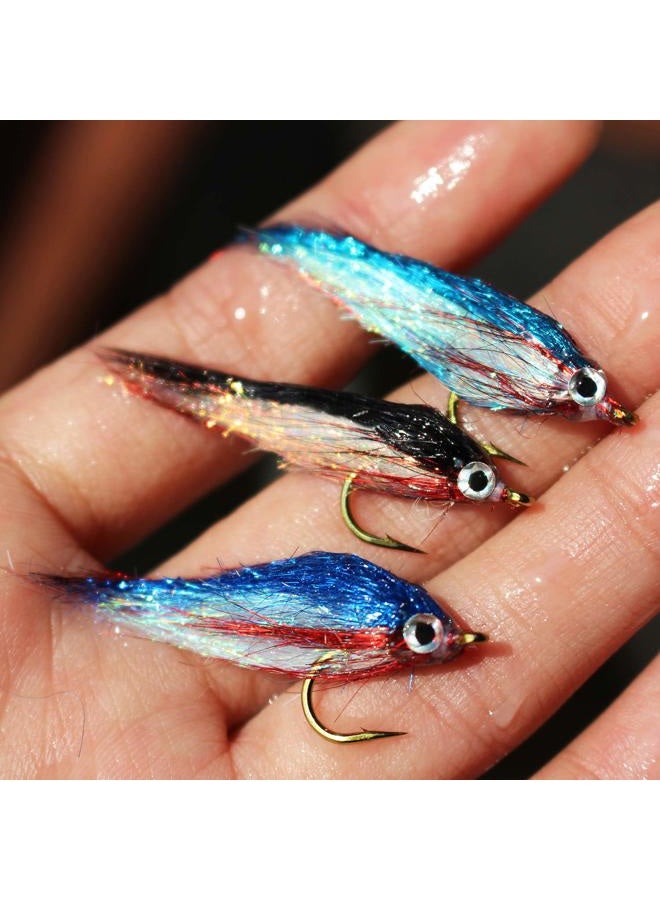 Tigofly 12 pcs Wounded Minnow Fly Ice Dub UV Polar Fry Slowly Sinking Salmon Trout Steelhead Fly Fishing Flies Lures Set-Size 8 - Image 1