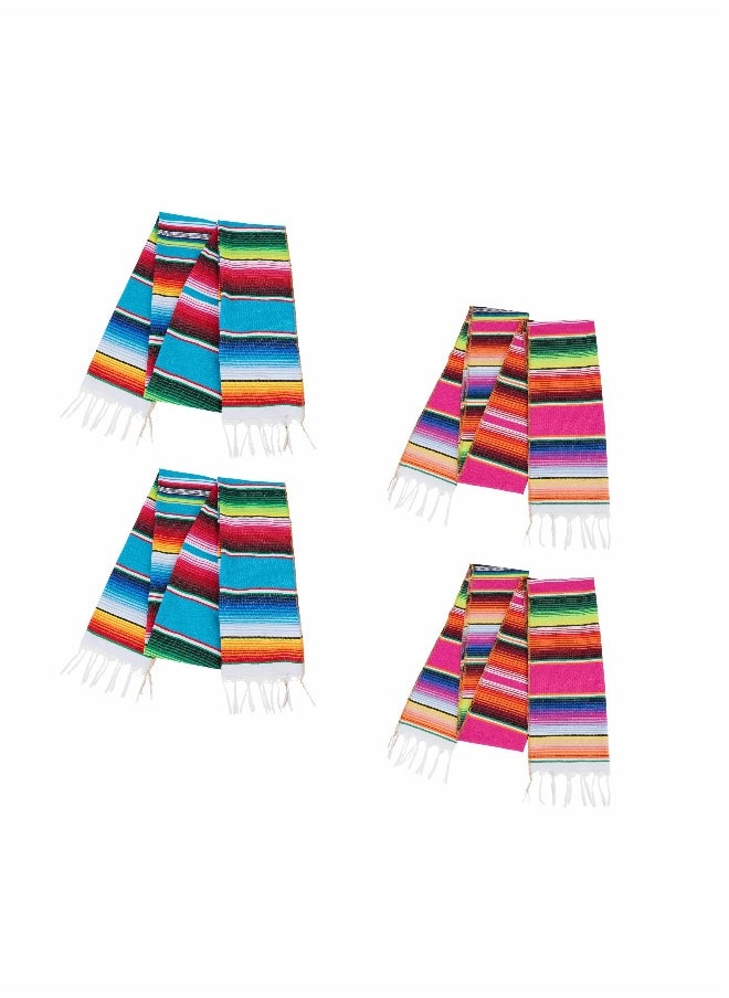 Generic Mexican Table Runners 4 Pack 13.5 x 110 Inch Fiesta Party Decorations, Serape Tablecloth for Mexican Themed Party Decorations, Cinco De Mayo, Dia De Los Muertos Decor Day of the Dead Decorations  - Image 1