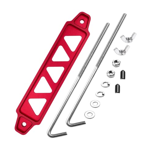 ARONOVA Battery Hold Down SetsWith Billet Aluminum Battery Tie Down Bracket and 188304 Stainless Steel J bolts Red 10 inch bolts
