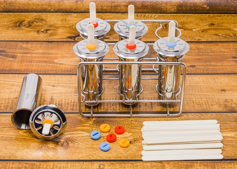 Ecozoi Stainless Steel Popsicle Molds, 6 Metal Ice Popsicle Makers, 30 Reusable Bamboo Sticks, 12 Silicone Seals and 1 Rack, Eco Popsicle Molds for Kids and Adults, 3 oz Per Mold (Round) - Image 2