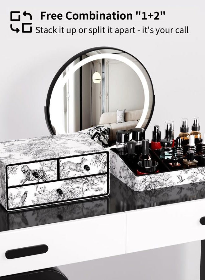 GORESE Leather Makeup Organizer with Drawers for Vanity, Stackable Skincare Organizer Countertop Makeup Holder Cosmetic Display Case for Bathroom, Counter, Dresser, Ideal Gifts for Women(Black Jungle) - Image 2