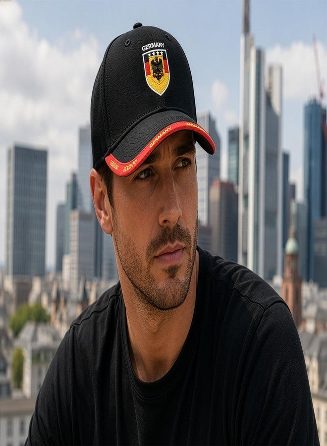 Just 4 Kicks Germany Soccer Baseball Cap - World Cup Soccer Fan Gear - Embroidered Eagle Crest Adjustable German Hat, Black/Red - Image 2