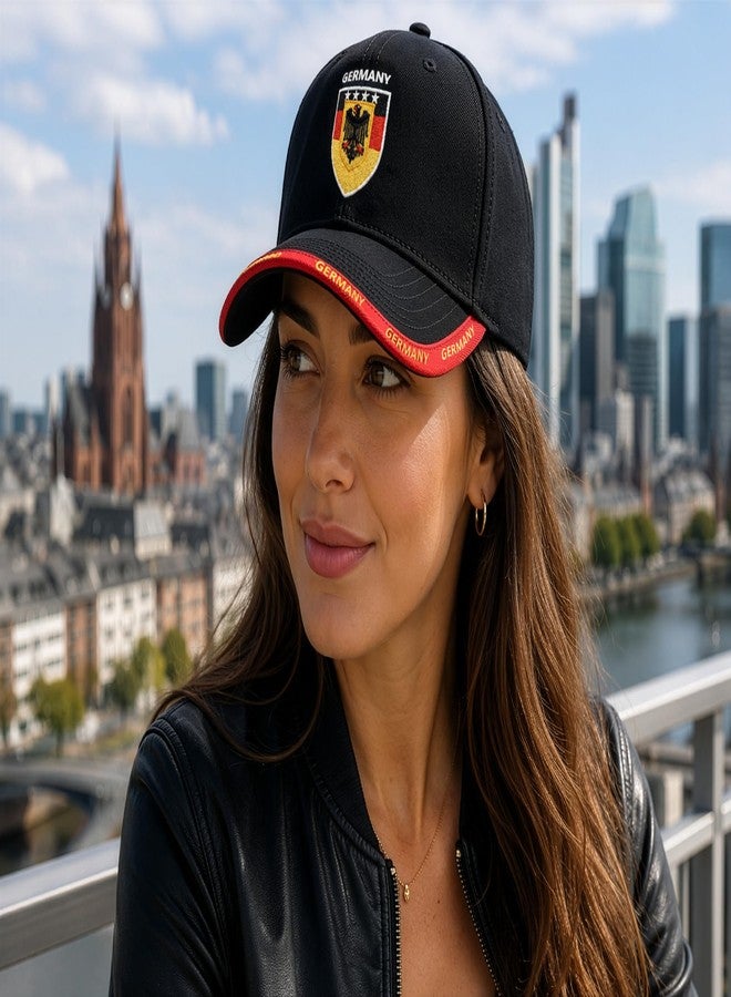Just 4 Kicks Germany Soccer Baseball Cap - World Cup Soccer Fan Gear - Embroidered Eagle Crest Adjustable German Hat, Black/Red - Image 5