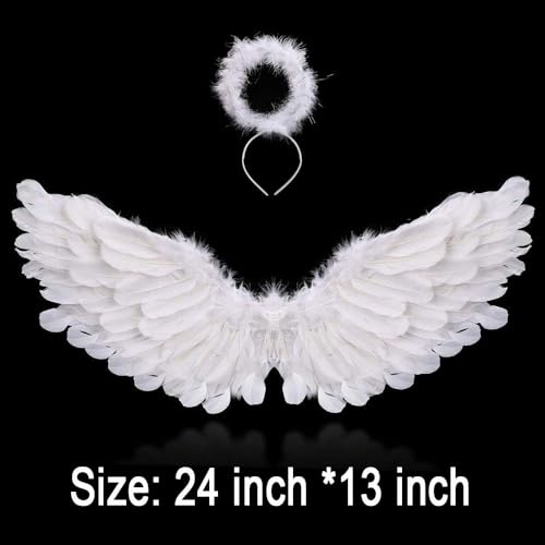 Antspirit Angel Costume Wings And Halo Angel Costume for Girls Kids Women Adult Halloween Christmas (White) - Image 3