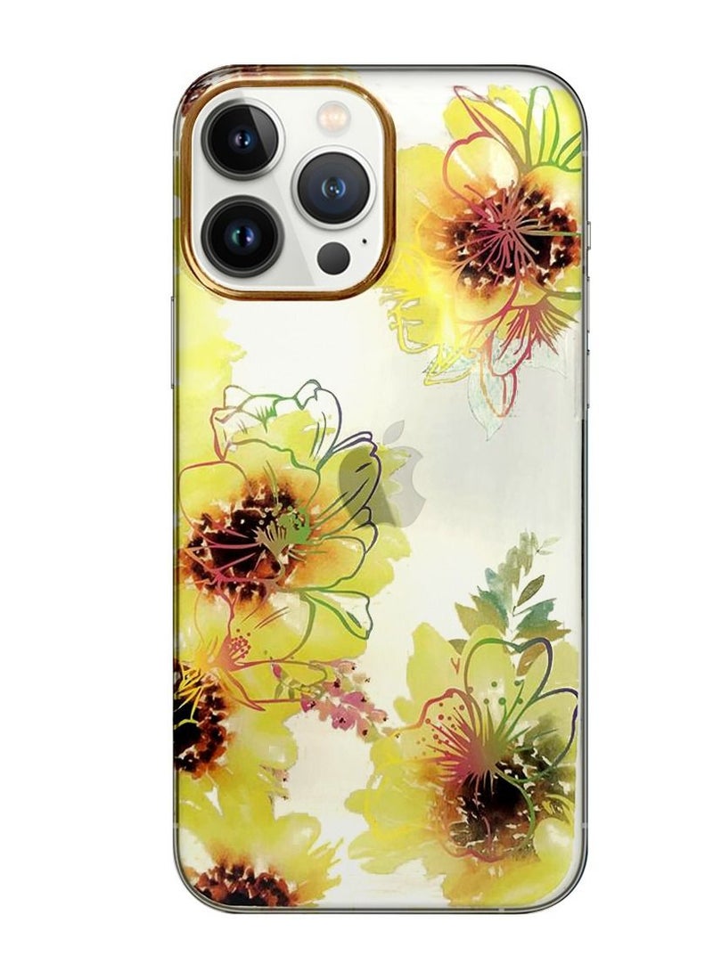 JOWAY iPhone 13 Pro Floral Clear Case Ultra Slim Shockproof Flower Print Transparent Cover Design 1 - Image 1