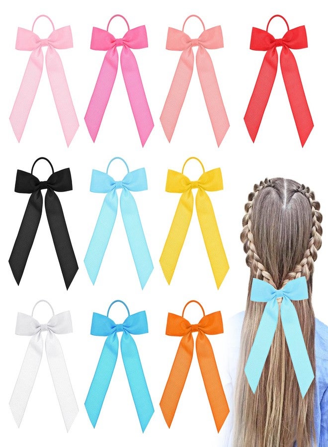 Grevosea 10 Pcs Hair Ribbons for Girls, Colorful Bow Hair Ties Ponytail Holder Elastic Hair Ties with Bows Silk Hair Scrunchies Hair Accessories for Women Girls - Image 1
