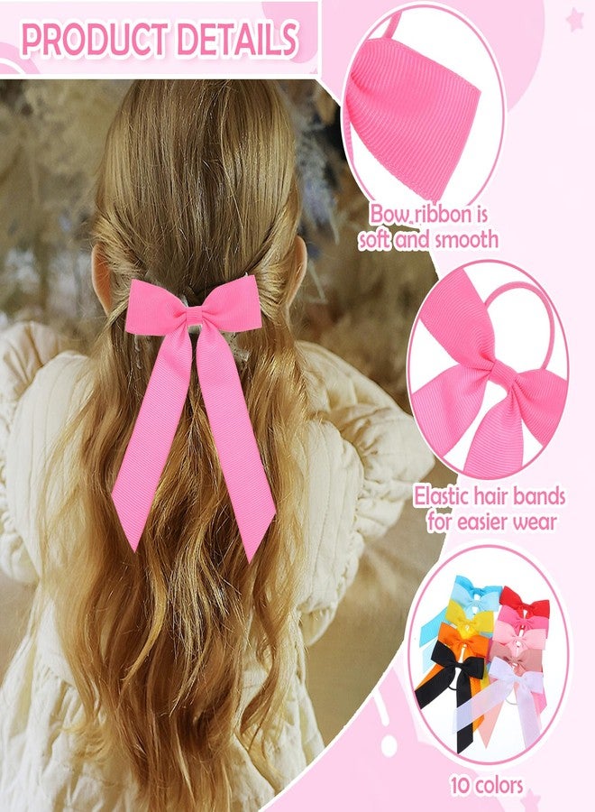 Grevosea 10 Pcs Hair Ribbons for Girls, Colorful Bow Hair Ties Ponytail Holder Elastic Hair Ties with Bows Silk Hair Scrunchies Hair Accessories for Women Girls - Image 3