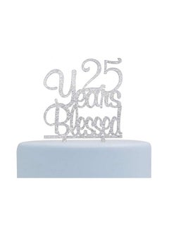 25 Years Blessed Cake Topper Happy 25Th Birthday /Anniversary Party Decorations (Silver)