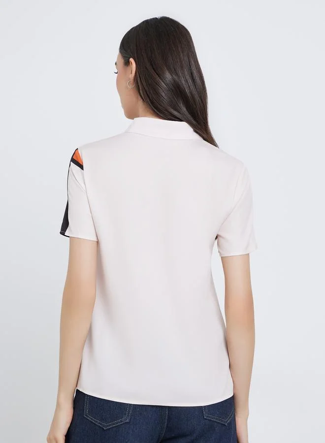 تايك تو Take Two Graphic Print Buttoned Short Sleeve Shirt