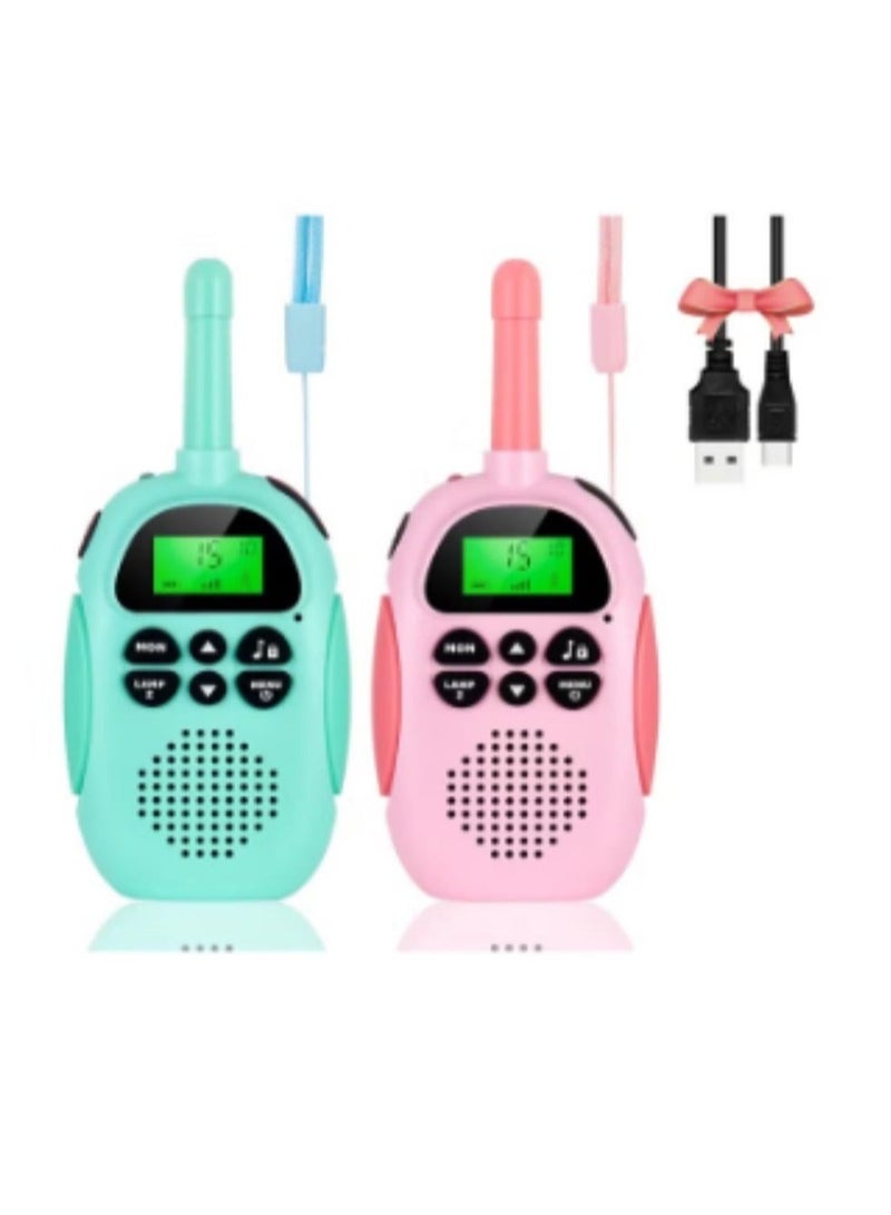 Walkie Talkies for Kids, 2 Pack, 3km Range Rechargeable Battery, Walkie Talkies for Kids, Use for Riding, Hiking, Outdoor, Best Gift for Kids (Pink+Blue) 
