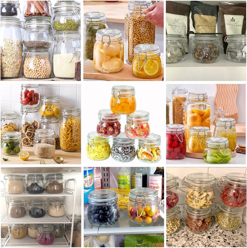HEXONIQ Airtight Glass Jar With Silicone Clamp Lids Storage Container With Clear Preserving Seal Wire Clip Fastening For Kitchen Canning CerealPasta Sugar Beans Spice Round 500 Ml Pack of 1 - Image 4