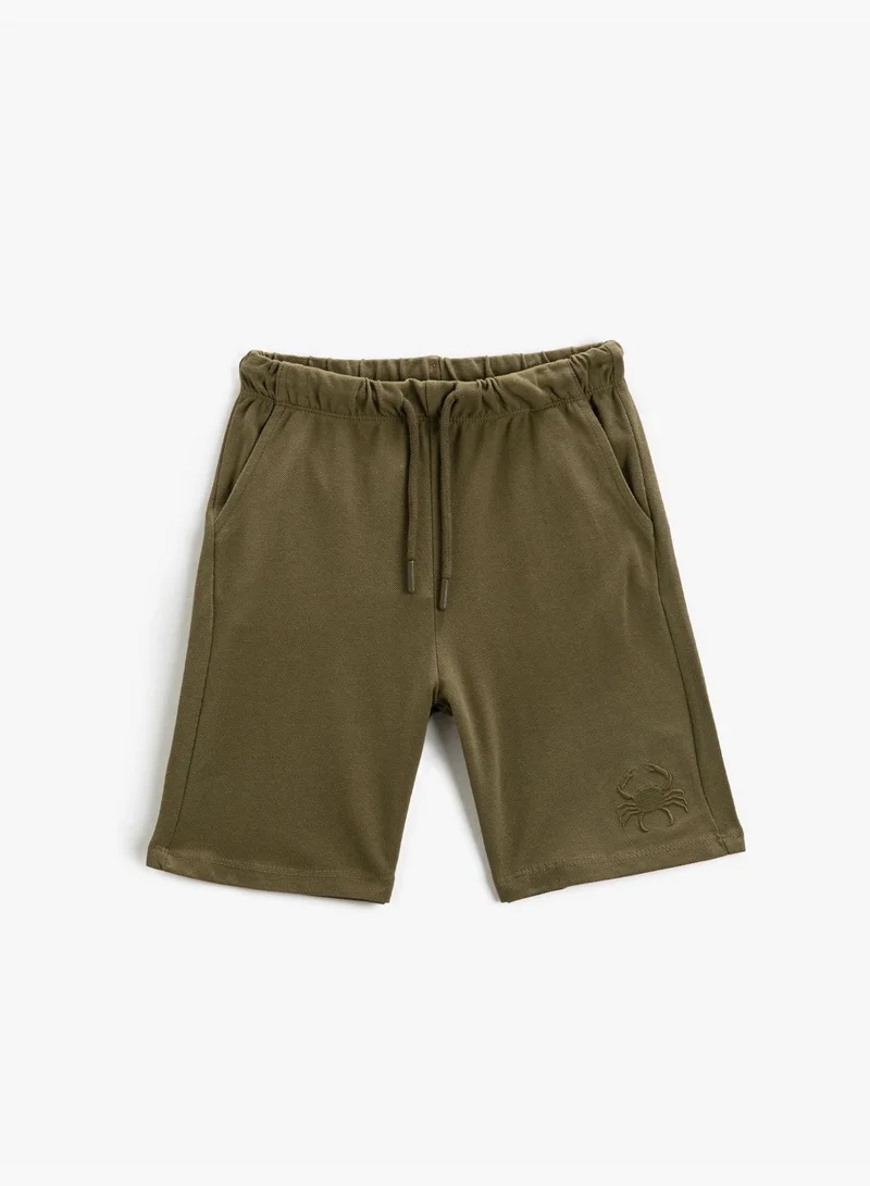 KOTON Basic Shorts Drawstring Pockets Crab Embroidered Detail