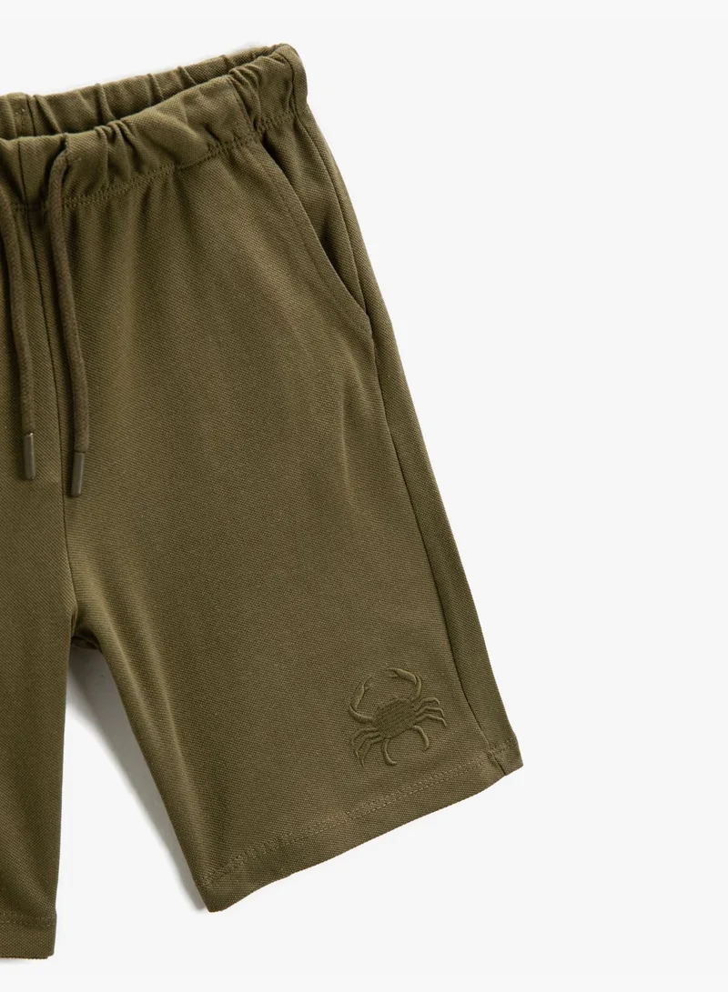 KOTON Basic Shorts Drawstring Pockets Crab Embroidered Detail