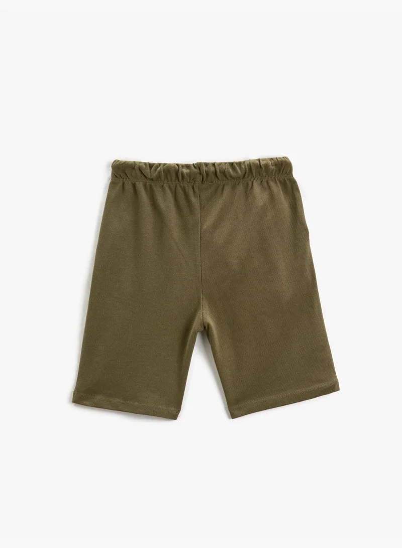 KOTON Basic Shorts Drawstring Pockets Crab Embroidered Detail