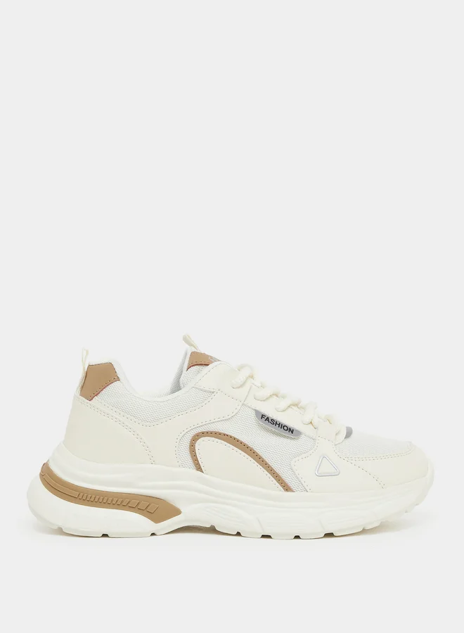 Styli Color Block Chunky Lace-Up Sneakers with Back Pull Tab
