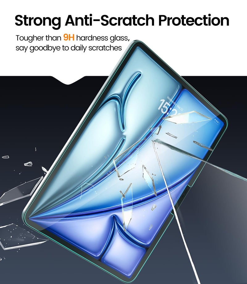EZ-GLAZ-2 Pack for iPad Air 11 Inch Screen Protector M4/M3/M2 (2026/2025/2024), Military-Grade Shatterproof, 9H+ Tempered Glass with Installation Box, Anti-Scratch, Apple Pencil Compatible, HD Clarity, Bubble Free - Image 4