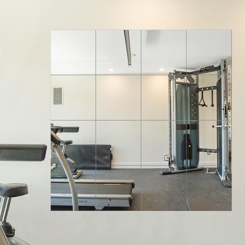 Delma Home Gym Mirrors, 12'' x 12'' Glass Mirror Tiles (16 PCS), Square Large Wall Mirror for Home Gym, Bedroom, Door,Bathroom, Frameless Mirror Sets - Image 1